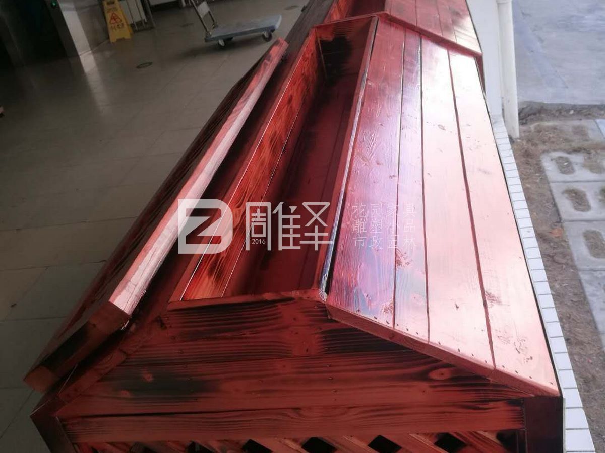 广东珠海九中垃圾桶防腐木罩子花箱二合一(图1)