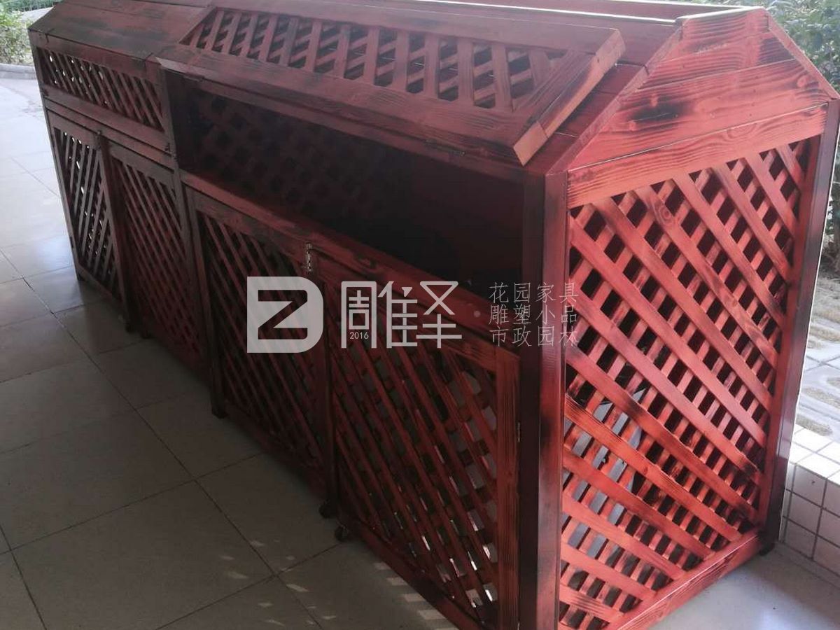 广东珠海九中垃圾桶防腐木罩子花箱二合一(图2)